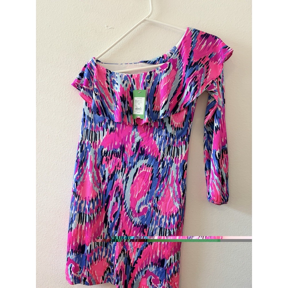 NWT Lilly Pulitzer Amante Silk Jersey Dress XS Free Spirit Multi One Shoulder